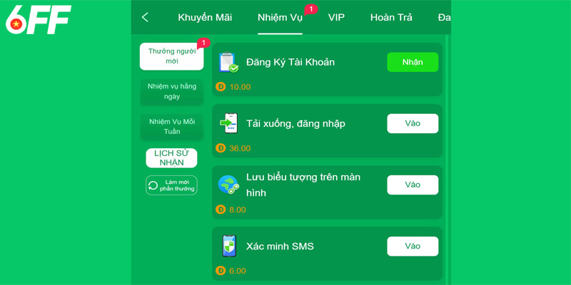 Khuyến mãi 6FF hoàn trả tức thời HOT nhất nhà cái